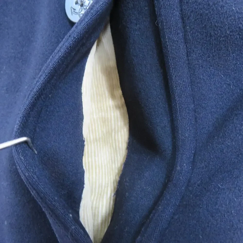 MILITARY PEA COAT USN WWII 1940s Corduroy Pockets 10 Buttons Chin Strap Sz S